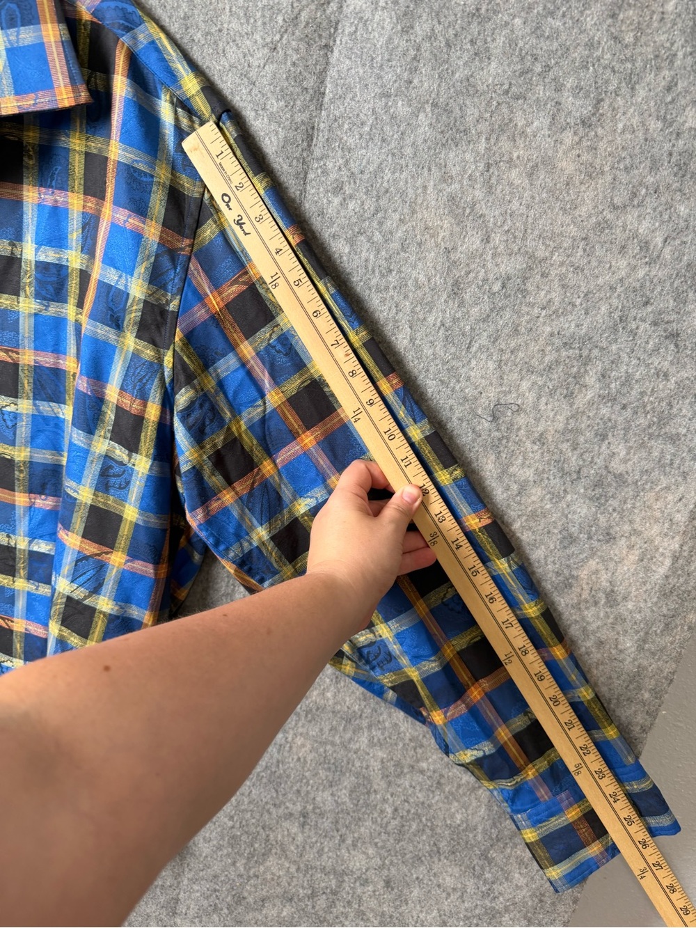 Robert Graham Men 2XL long-sleeve buttondown shirt blue and yellow plaid pattern - Picture 7 of 9